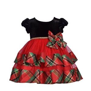 Bonnie Baby Baby Girls Short-Sleeved Stretch Velvet Tiered Dress